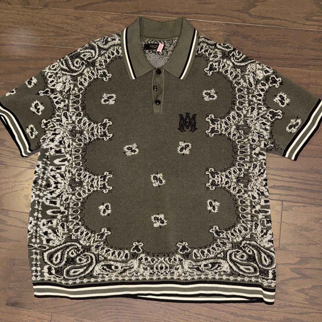 Men's Amiri Olive Green Patterned Polo Shirt